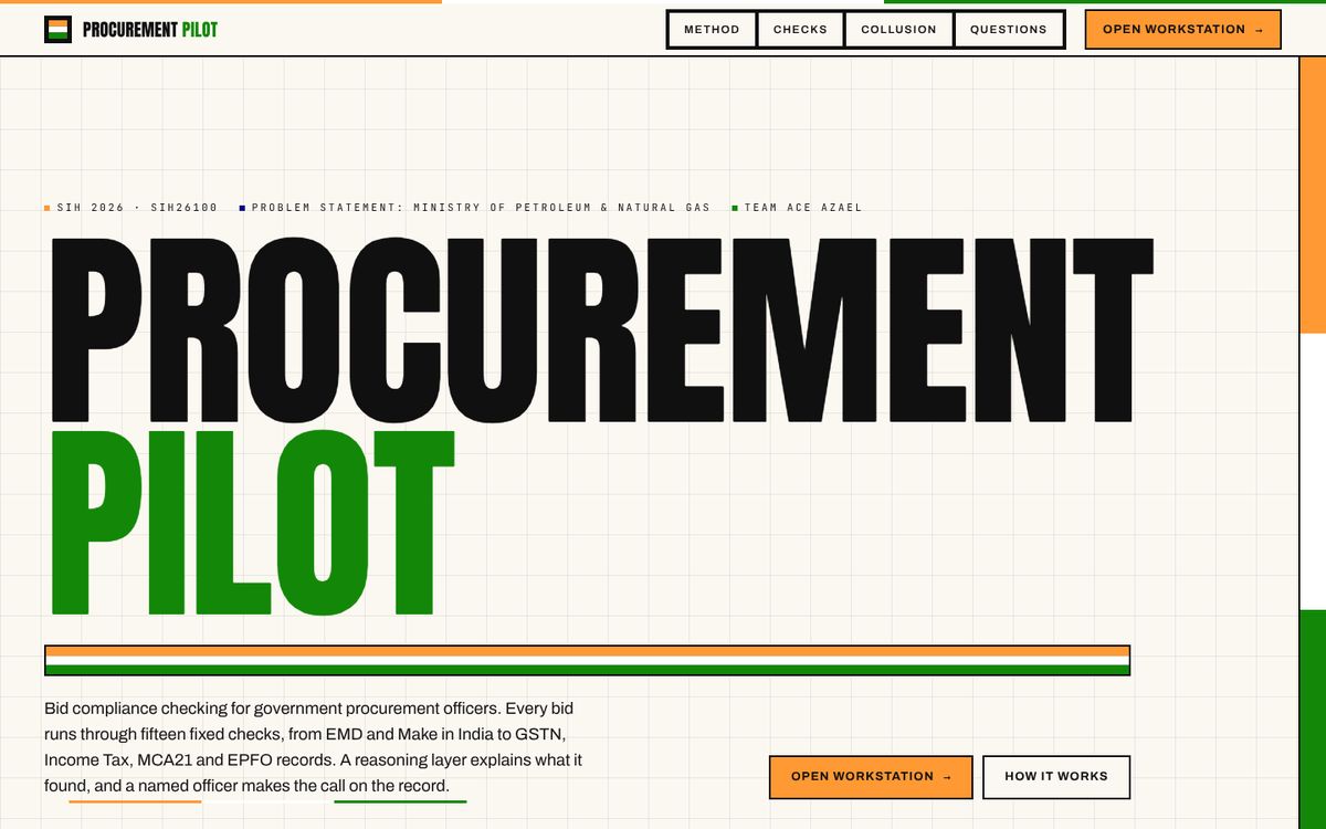 Procurement Pilot landing page with the giant headline Procurement Pilot
